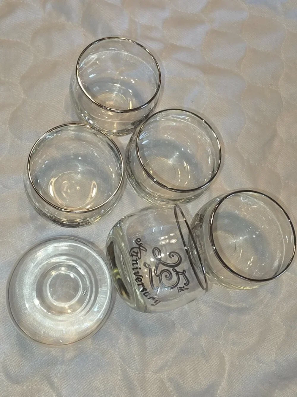 25th Anniversary Votive Glasses Set of 6 Clear Metallic Rim Writing Wedding Gift